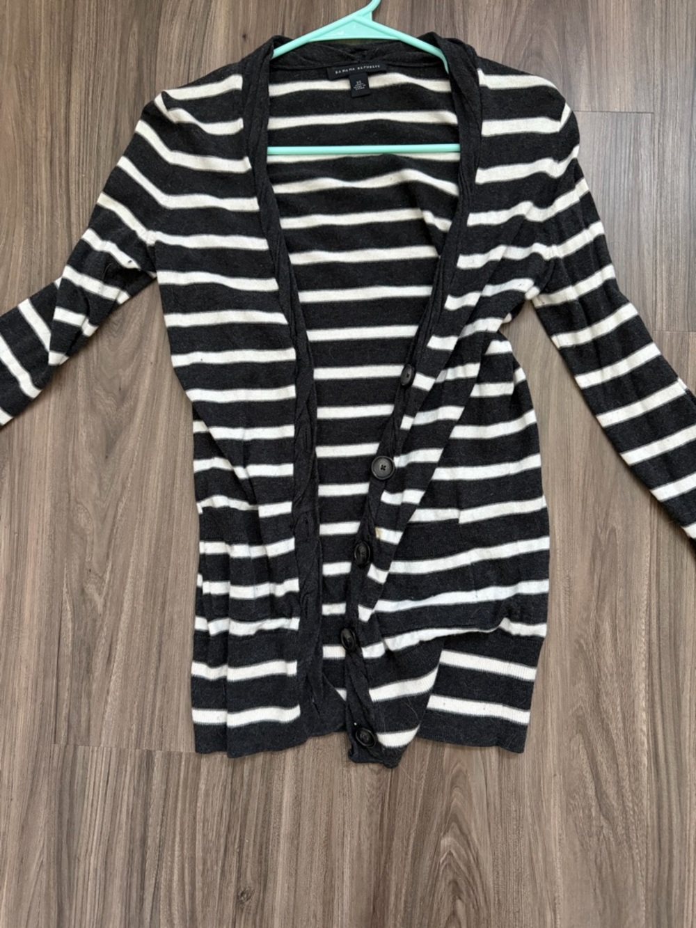 Banana Republic Vtg Cotton/Wool Charcoal Grey/White Striped Buttoned Cardigan XS